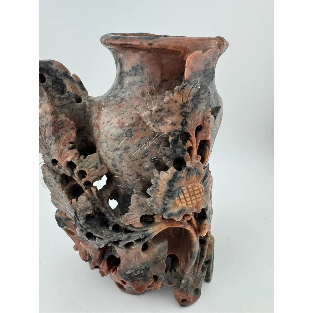 Vintage‎ 1930s Soapstone Vase Hand Carved Floral Helen Sig Tveit Home Decor